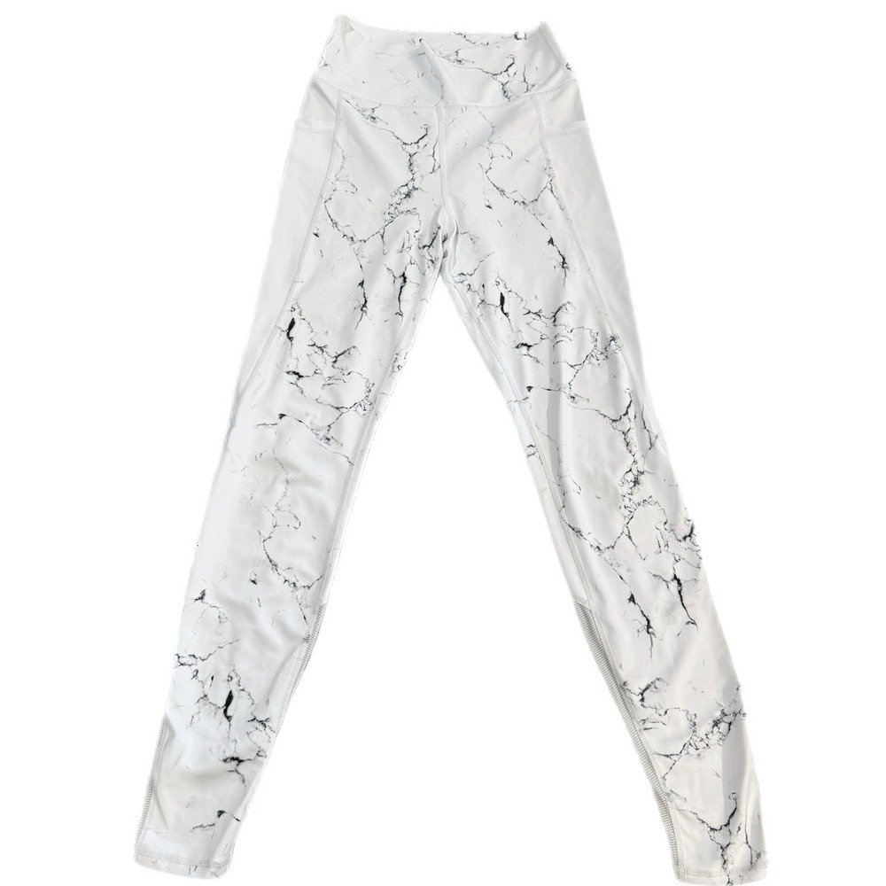 Buff Bunny Leggings White‎ Black Lightning Marble Tie Dye Print Size Med Pockets
